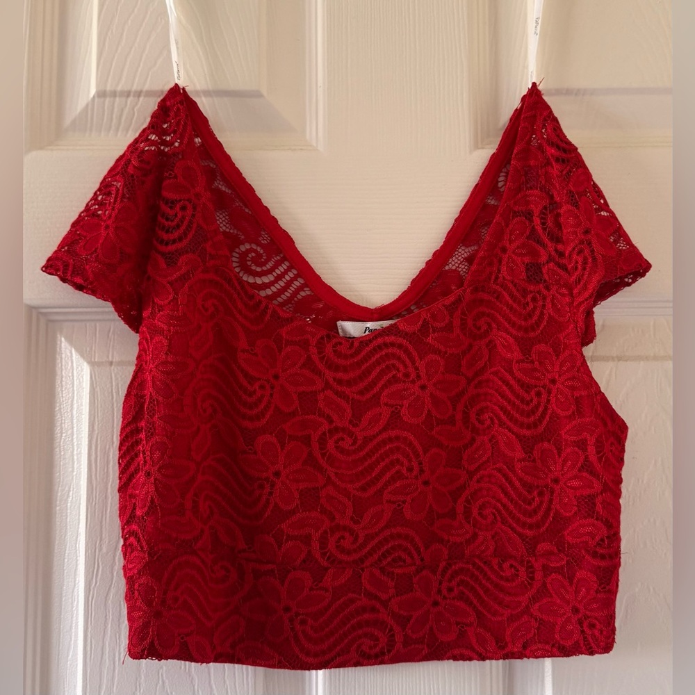 Red Lace ‘sports bra’ style top